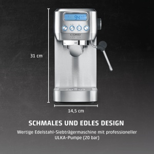 CASO EspressoGourmet Crema - Aparat de portafiltru, espressor, cu spumant de lapte, espresso, cappuccino, portafiltru din otel inoxidabil, pompa ULKA de 20 bari, aparat de cafea pudra de cafea, tampoane ESE - Img 2