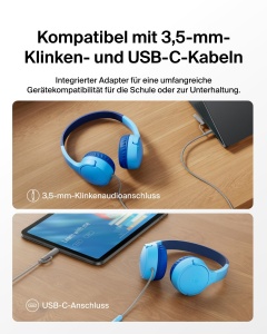Casti audio Belkin SoundForm pentru copii, cu microfon, volum limitat 85 dB, culoare albastra - Img 3