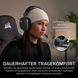 Casti audio Corsair HS80 MAX Wireless, Bluetooth, 65 ore autonomie, gri - Img 4