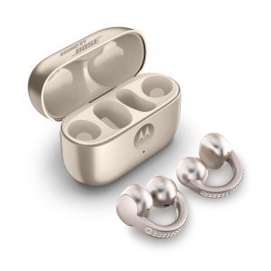 Casti audio Motorola Moto Buds Loop cu sunet Bose, incarcare wireless, Swarovski, French Oak