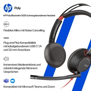 Casti audio Poly Blackwire 5220, Noise Cancelling, USB-CUSB-A3,5 mm, Negru - Img 2