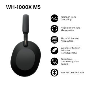 Casti audio Sony WH-1000XM5, Noise Cancelling avansat, 30 ore autonomie, negru - Img 2