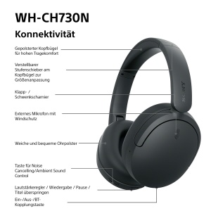 Casti audio Sony WH-CH730N, Noise Cancelling, Bluetooth, Negru - Img 9
