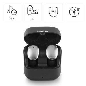 Casti Bluetooth Hama Spirit Pure (casti intraauriculare cu microfon, casti True Wireless cu carcasa de incarcare, IPX5 rezistente la stropire, baterie 25h, casti wireless cu control vocal) negru - Img 3