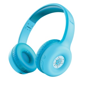 Casti Bluetooth Trust Nouna pentru copii cu limitator de volum (85dB) pentru copii de la 4 ani, Casti pliabile pe ureche cu microfon, 15 ore de redare, Casti pentru copii fara fir, albastru