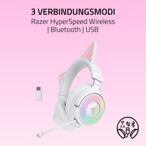 Casti wireless gaming Razer Kraken Kitty V3 Pro RGB THX Spatial Audio Alb - Img 3
