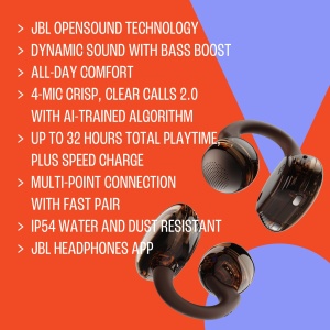Casti wireless JBL Soundgear Clips Ghost Black IP54 32 ore autonomie microfoane cu anulare zgomot - Img 5