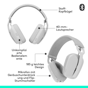 Casti wireless Logitech Zone Vibe 100 Bluetooth microfon cu anulare a zgomotului Alb - Img 8