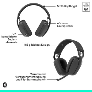 Casti wireless Logitech Zone Vibe Bluetooth cu microfon si functie de anulare a zgomotului - Graphit - Img 6