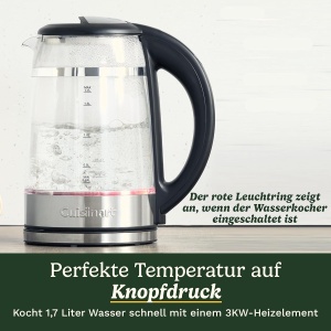 Cazan cu apa Cuisinart 1,7L, 3KW, sticla si otel inoxidabil - Img 2
