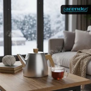 Ceainic Arendo 1000 ml inox cu perete dublu manere din lemn filtru pentru ceai vrac argintiu - Img 7