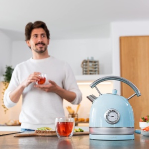Ceainic electric Cecotec ThermoSense 420 Albastru deschis, capacitate 1.8L, 2200W, afisaj temperatura, baza 360deg, otel inoxidabil, stil vintage, albastru, oprire automata, fara BPA - Img 5