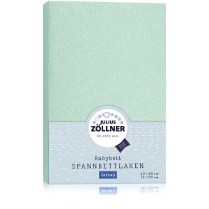 Cearsaf din jerse Julius Zollner pentru pat pentru bebelusi si copii, 100% bumbac jerse, certificat OEKO-TEX Standard 100, dimensiune: 60x120cm / 70x140cm, 1 pachet, salvie - Img 2