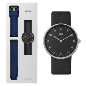 Ceas analogic Braun BN0281BKBLG, 38 mm, cu bratara din piele neagra si bratara din silicon albastru - Img 2