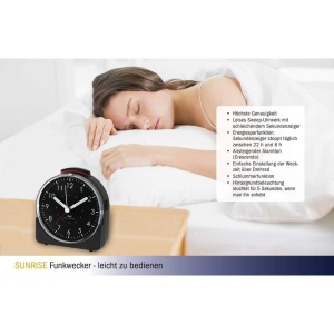 Ceas de perete analogic TFA Dostmann Sunrise, negru, cu functie snooze - Img 3
