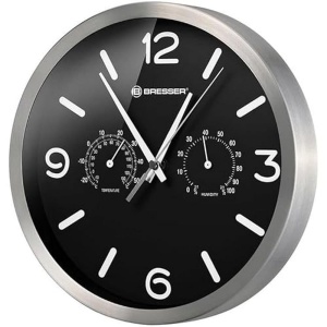 Ceas de perete Bresser MyTime ND, negru, cu termometru si higrometru