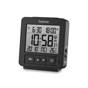 Ceas de perete digital Hama Rhodos, 2 alarme, negru, cu iluminare