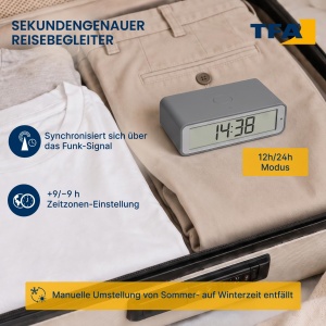 Ceas de perete TFA Dostmann Digital Funk-Wecker Twist, design elegant - Img 3