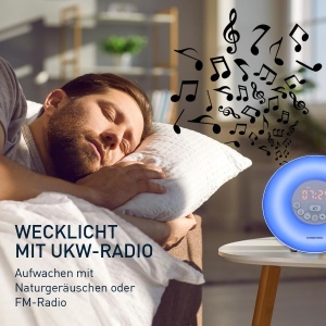 Ceas desteptator Grundig Lichtwecker, cu simulare a rasaritului, 10 sunete naturale, LED colorat - Img 6