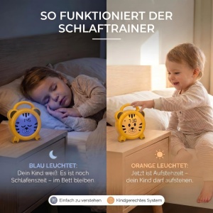Ceas desteptator pentru copii Alecto BC100TIGER, galben, cu noapte luminoasa si USB reincarcabil - Img 2