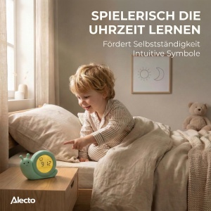 Ceas desteptator pentru copii Alecto BC110GN Simon, 3-in-1, design melc, noapte luminoasa - Img 4