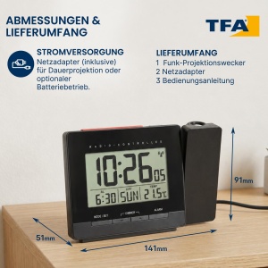 Ceas digital cu proiectie TFA Dostmann 60.5016, cu alarma si temperatura - Img 7