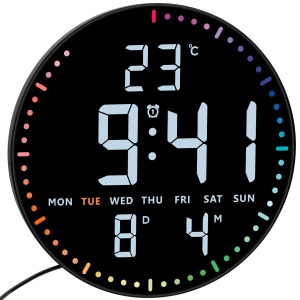 Ceas digital de perete TFA Dostmann, 25,5 cm, cu temperatura si alarma