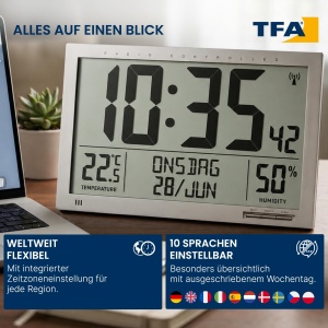 Ceas digital de perete TFA Dostmann 60.4517.54 cu display XL, argintiu - Img 4