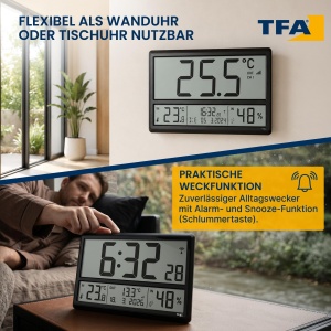 Ceas digital TFA Dostmann 60.4523.01 cu temperatura exterioara, negru - Img 5