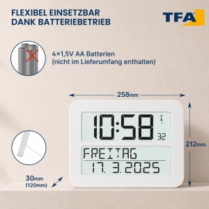 Ceas digital TFA Dostmann Timeline Max, alb, cu functie de alarma si afisaj mare - Img 7