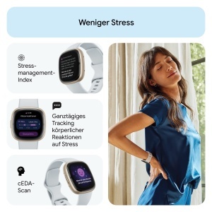 Ceas inteligent Google Fitbit Sense 2 GPS, EKG, Blue MistSoft Gold - Img 5