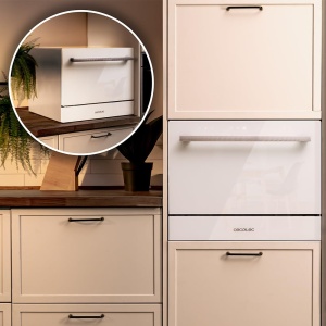 Cecotec Masina de spalat vase compacta pentru 6 seturi de clasa Bolero Aguazero 2400 Sticla alba. 1380W, finisaj din sticla alba, 5 programe, panou de control tactil, programabil pana la 24 de ore, blocare pentru copii si cos pentru tacamuri - Img 6