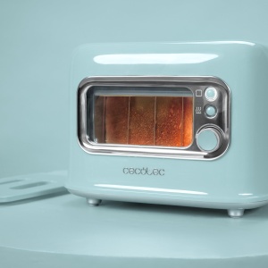 Cecotec RetroVision Blue Prajitor de paine vertical, 2 sloturi largi, 700 W pe 5 niveluri, 2 felii de paine, fereastra de control, design retro, protectie impotriva prafului, oprire automata si pop-up - Img 7