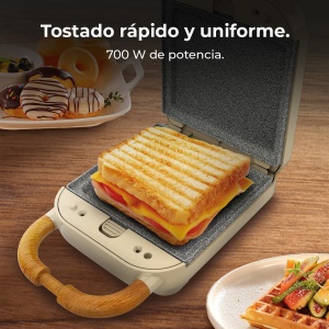 Cecotec Sandwich Maker Rock'Ntoast Retro One Beige. Trei placi interschimbabile, design retro, acoperire cu piatra de roca, 700W, indicator luminos, baza antiderapanta, maner rece, cleste de blocare - Img 8