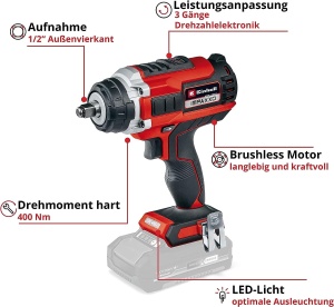 Cheie de impact cu acumulator profesionala Einhell IMPAXXO 18/400 Power X-Change (Li-Ion, 18 V, 400 Nm, cutie de viteze cu 3 trepte, motor fara perii, livrare fara baterie si incarcator) - Img 3