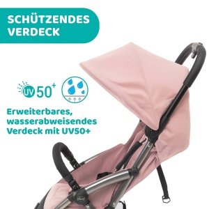 Chicco Cheerio Carucior compact de la 0 la 15 kg, ultra-usor, pliabil si rabatabil cu pozitie de dormit, inchidere automata, umbrela de soare si husa de ploaie, Blossom, negru - Img 8