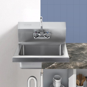 Chiuveta de mana VEVOR HS-17-SP din inox, cu robinet rotativ, 432 x 381 x 330 mm - Img 8