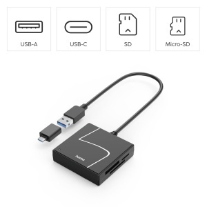 Cititor de carduri Hama USB-A cu adaptor USB-C, 5 Gbits, negru - Img 2