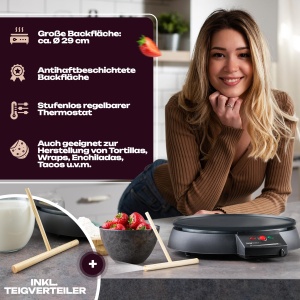 Clatronic Clatita pentru clatite cu O 29 cm | Producator de clatite incl. Distribuitor de aluat | suprafata acoperita antiaderenta | Termostat continuu variabil si semafor de coacere | Aparat de clatite cu 900 W | CM 3372 - Img 4