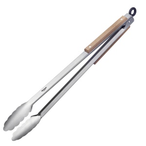 Cleste pentru gratar Westmark + cleste de servire, cu linguri din otel inoxidabil si elemente din lemn pe manere, lungime: 44 cm, otel inoxidabil/lemn, lemn clasic maxi, argintiu/maro, 16292270