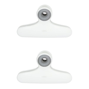 Clipsuri pentru pungi OXO Good Grips, 2 bucati, plastic alb, utilizare multifunctionala