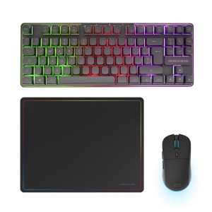 Combo Gaming Mars MCPWTKL, Tastatura TKL cu RGB, Maus Wireless 3200 DPI, Negru