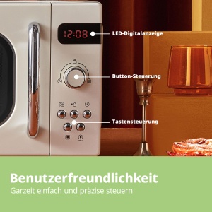 Comfee CMSRO 20 di cr Cuptor cu microunde in stil retro / Cuptor cu microunde retro cu 8 meniuri automate, 5 niveluri de putere de gatit, buton de gatit expres, buton de gatit expres, 20L, 800W, crema de caise - Img 6