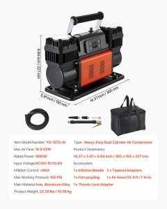 Compresor de aer portabil VEVOR, 1080W, 10,3 bar, display LCD - Img 7