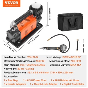 Compresor de aer portabil VEVOR YD-127-B 12V 150 PSI debit 706 CFM cu manometru digital - Img 7