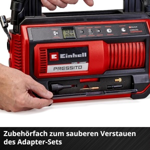 Compresor fara fir Einhell PRESSITO 18/25 Power X-Change (18 V, max. 11 bar, incl. 3 buc. Set adaptoare, inclusiv furtun de inalta presiune de 71 cm si furtun de joasa presiune de 1,6 m, fara baterie) - Img 6