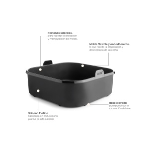 Container patrat pentru friteuza cu aer cald IBILI, 20x20x7 cm, din silicon platina - Img 2