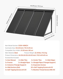 Copertina metalica VEVOR CGW-44INCH, 112,5x61 cm, neagra, rezistenta la intemperii - Img 7