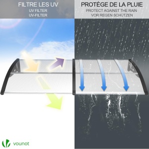 Copertina pentru usa VOUNOT 200 x 80 cm, din aluminiu si policarbonat, transparenta, gri - Img 3
