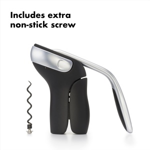 Corkenzieher OXO Good Grips cu maner ergonomic, negru-silver, cu cutter detasabil - Img 3